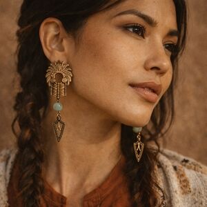 Signed JJ Jonette Southwestern Headdress Arrowhead Earrings Boho Tribal